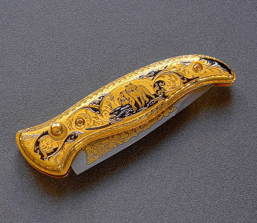 Нож складной дамасский "Волчья пара. Златоуст купить с доставкой Нож складной дамасский "Волчья пара. Златоуст